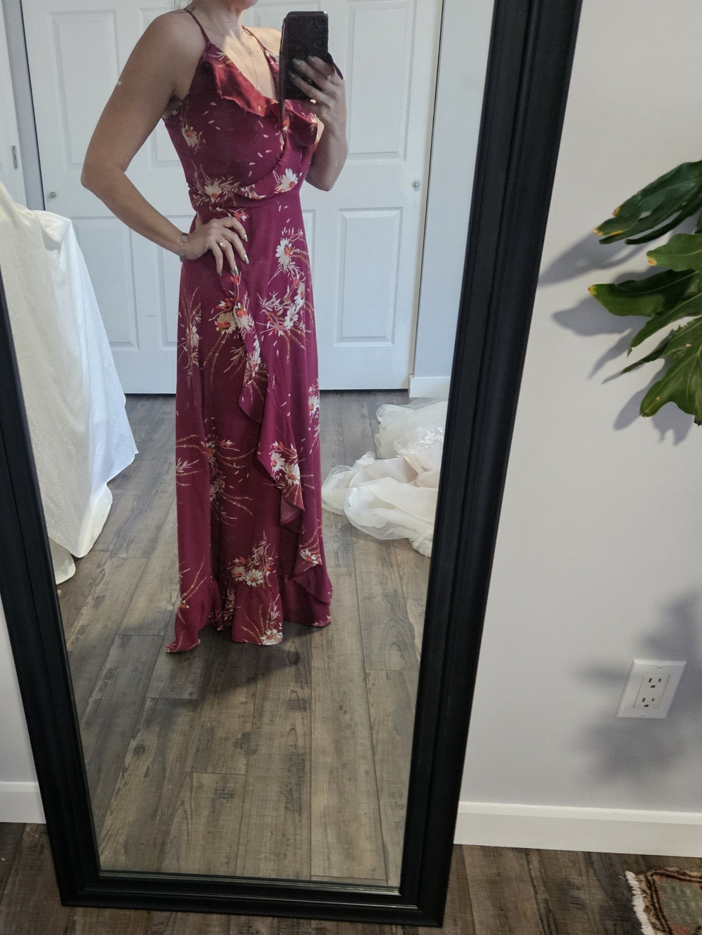 Floral Ruffled Wrap Maxi Dress - Berry
